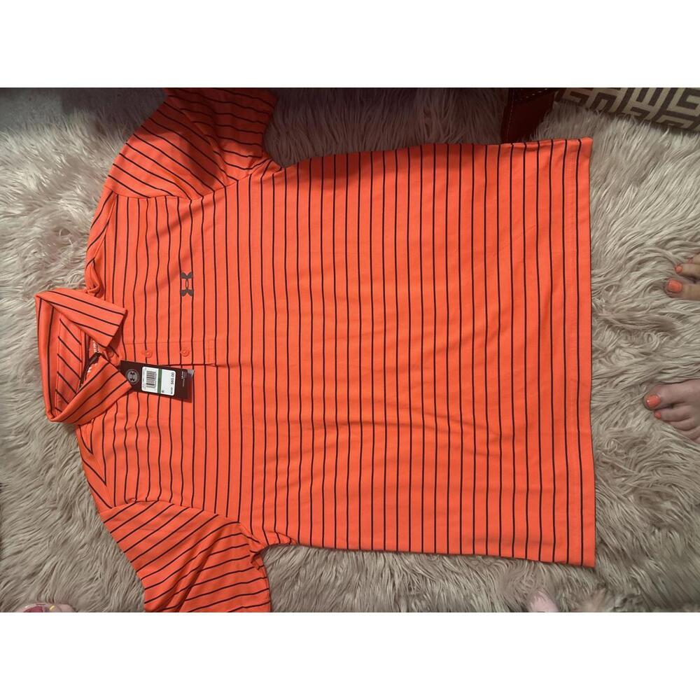 Under Armour Men's Playoff Polo - Large, Striped Orange